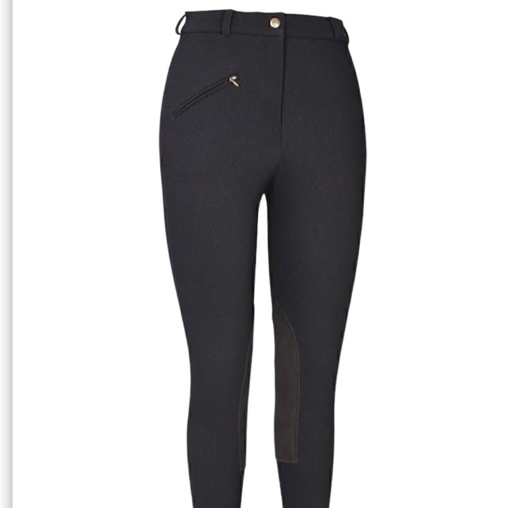 Tuff Rider Black Ribbed Front Zip Stretch Knee Breeches Riding Pants Size 26